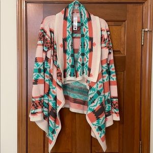 Bryn Western print drape cardigan sweater.